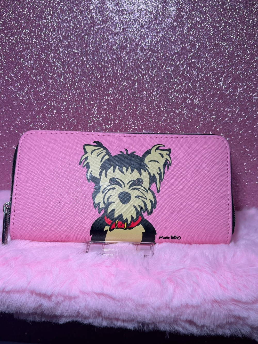 Marc Tetro Pink Yorkie Dog Zip Around Wallet Yorkie Terrier Long Wallet